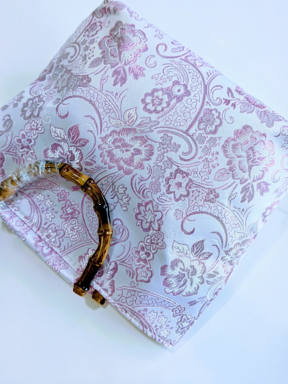 Luxury Floral Embroidered Tote Bag Genuine Bamboo Handle Brocade Boho Chic NWT - Picture 7 of 12